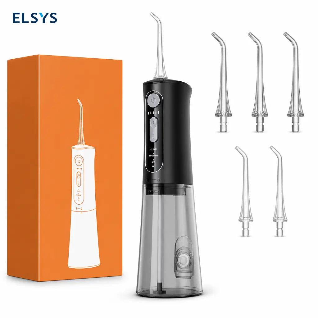 Irrigador dental recargable IPX7 con puntas 360°, batería de 40 días y depósito amplio para higiene oral completa diaria en casa y viaje
