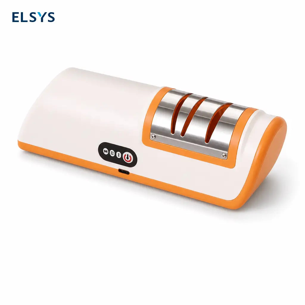 Afilador eléctrico recargable para cuchillos de cocina con ranuras multiuso, ángulo ajustable y diseño compacto para preparar en la cocina diaria