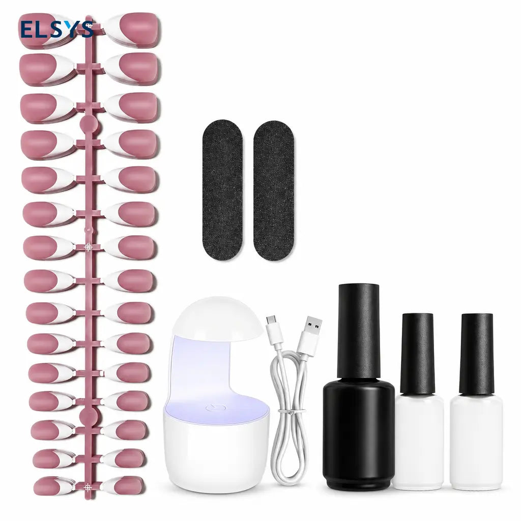 Kit de uñas press on francesas de gel suave, 154 piezas con lámpara mini para manicura francesa DIY en casa hasta 28 días