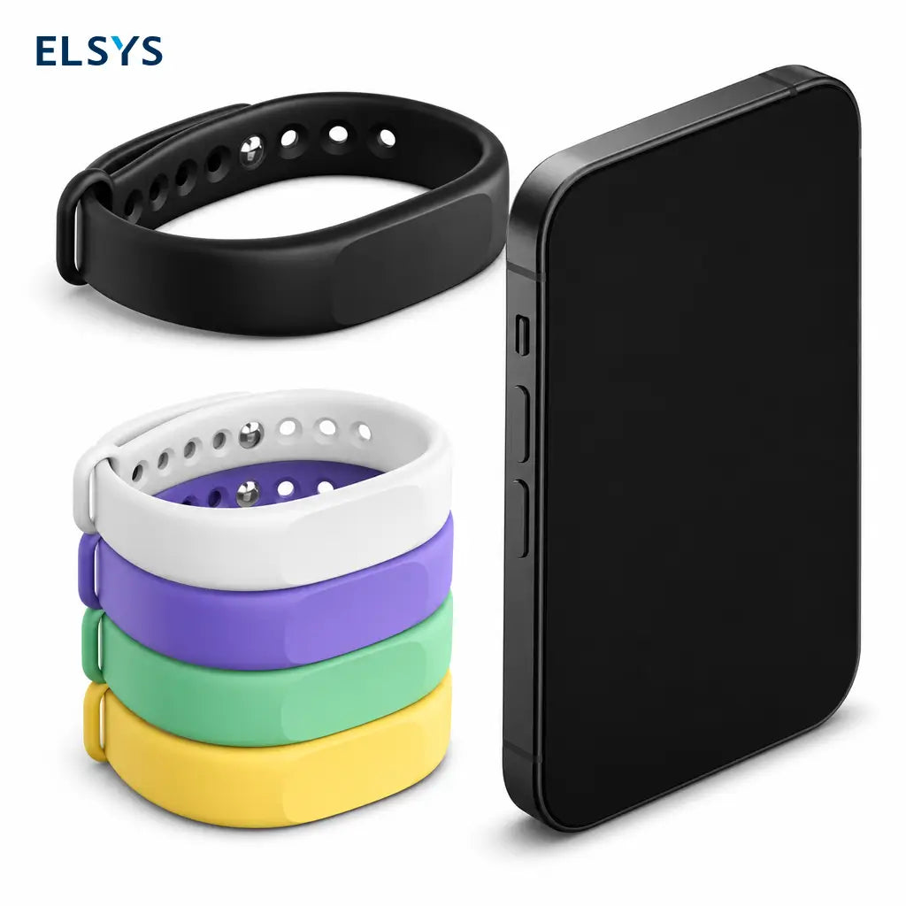 Pulsera de tarjeta digital NFC con código QR para compartir contactos en iPhone y Android sin app ni suscripción al instante