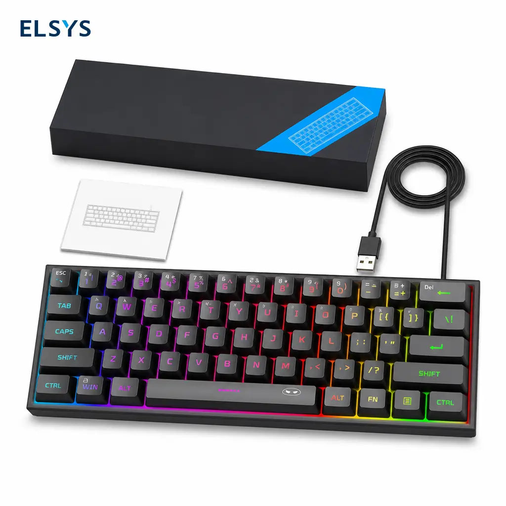 Teclado gamer 60% compacto TS91 con iluminación RGB y 61 teclas de membrana para jugar o trabajar en PC, Mac, PS4 y Xbox One