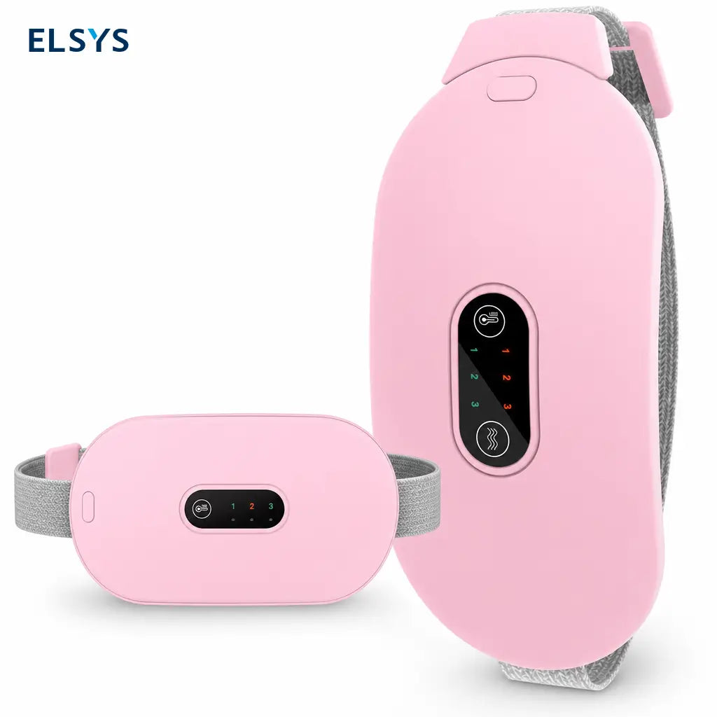 Almohadilla térmica inalámbrica portátil rosa con masaje, 6 niveles de calor y apagado automático para cólicos menstruales y dolor lumbar abdominal