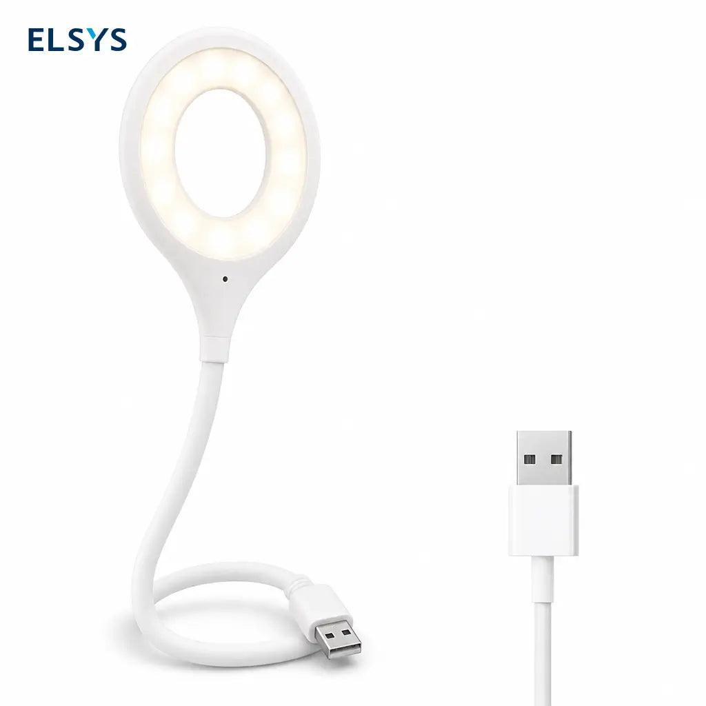 Lámpara LED USB de cuello flexible con control por voz y luz cálida regulable para lectura nocturna en cama, oficina o estudio