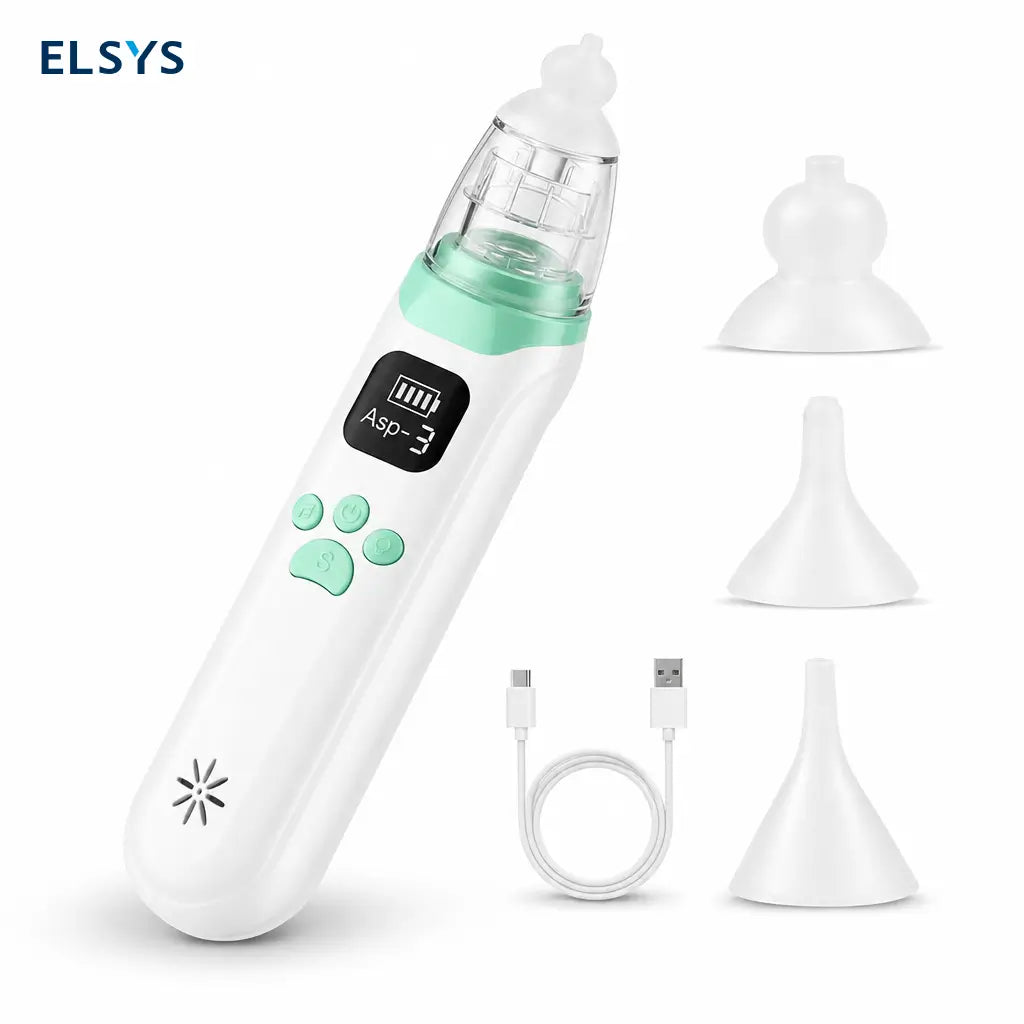 Aspirador nasal eléctrico recargable para bebé con 3 niveles de succión, puntas de silicón y música calmante para aliviar congestión en casa y viajes