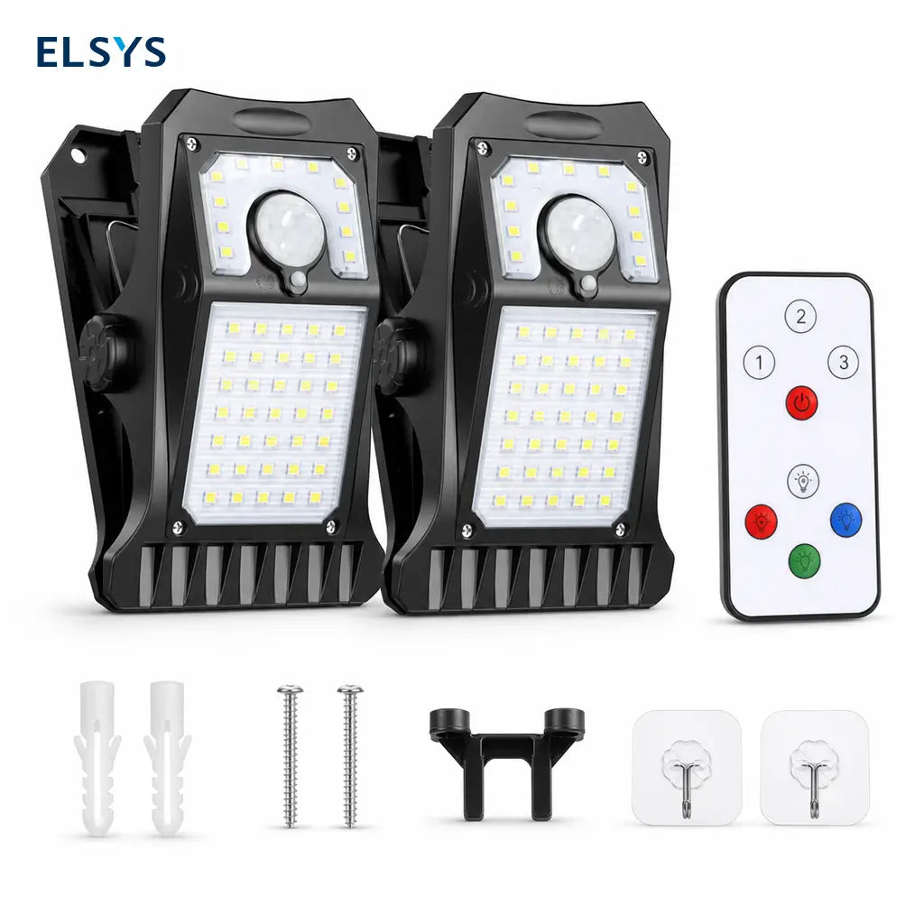 Lámpara solar exterior con sensor de movimiento, 600 lm, carga USB-C y clip ajustable para patio, jardín, reja o cochera en casa