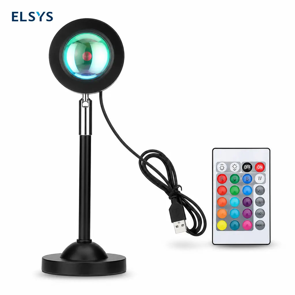 Lámpara proyectora de atardecer RGB con 16 colores, control remoto y ángulo 180° para ambiente en recámara, gaming y fotos