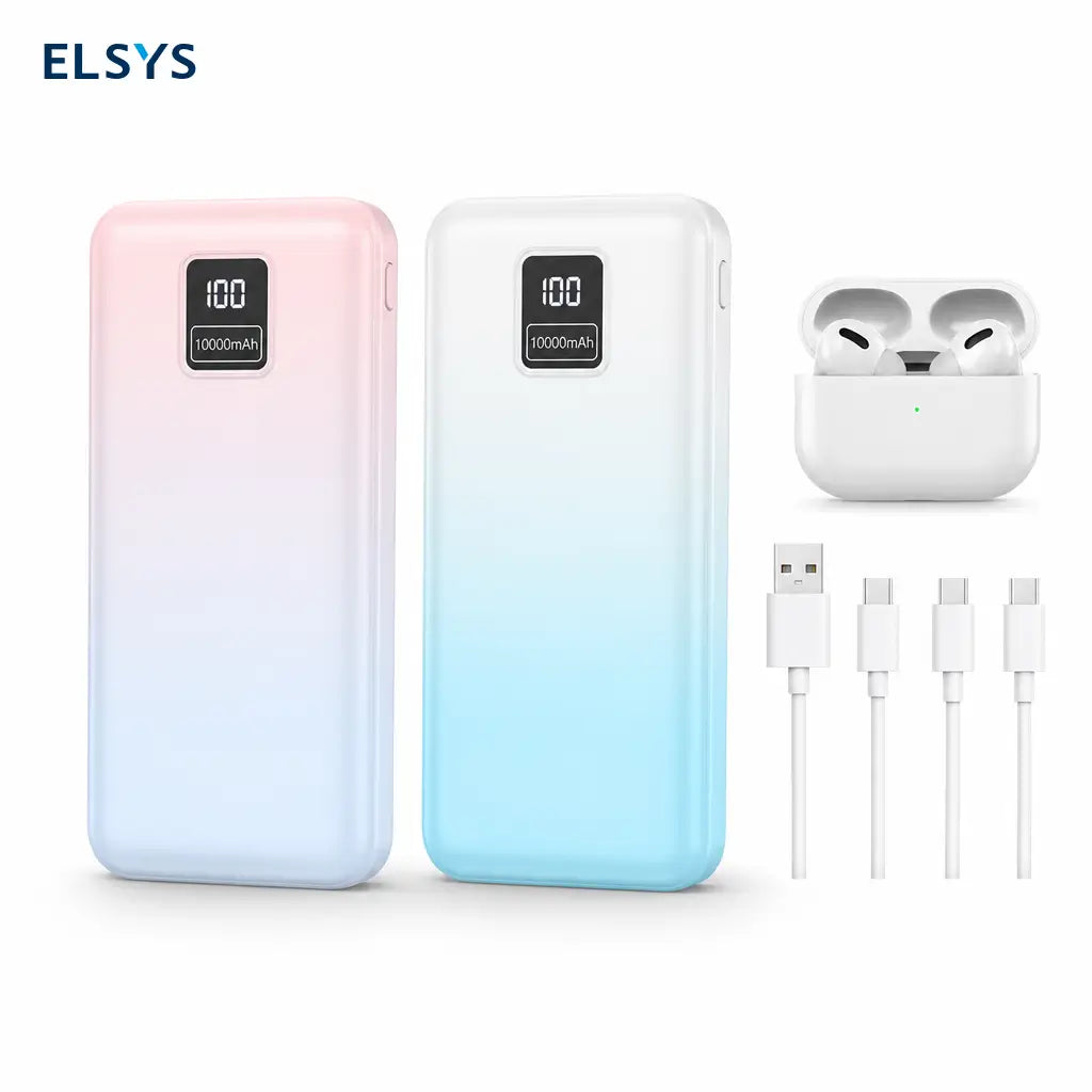 Paquete de 2 power banks 10000mAh con carga rápida 22.5W, 3 puertos y pantalla LED para celular, tablet y viajes diarios