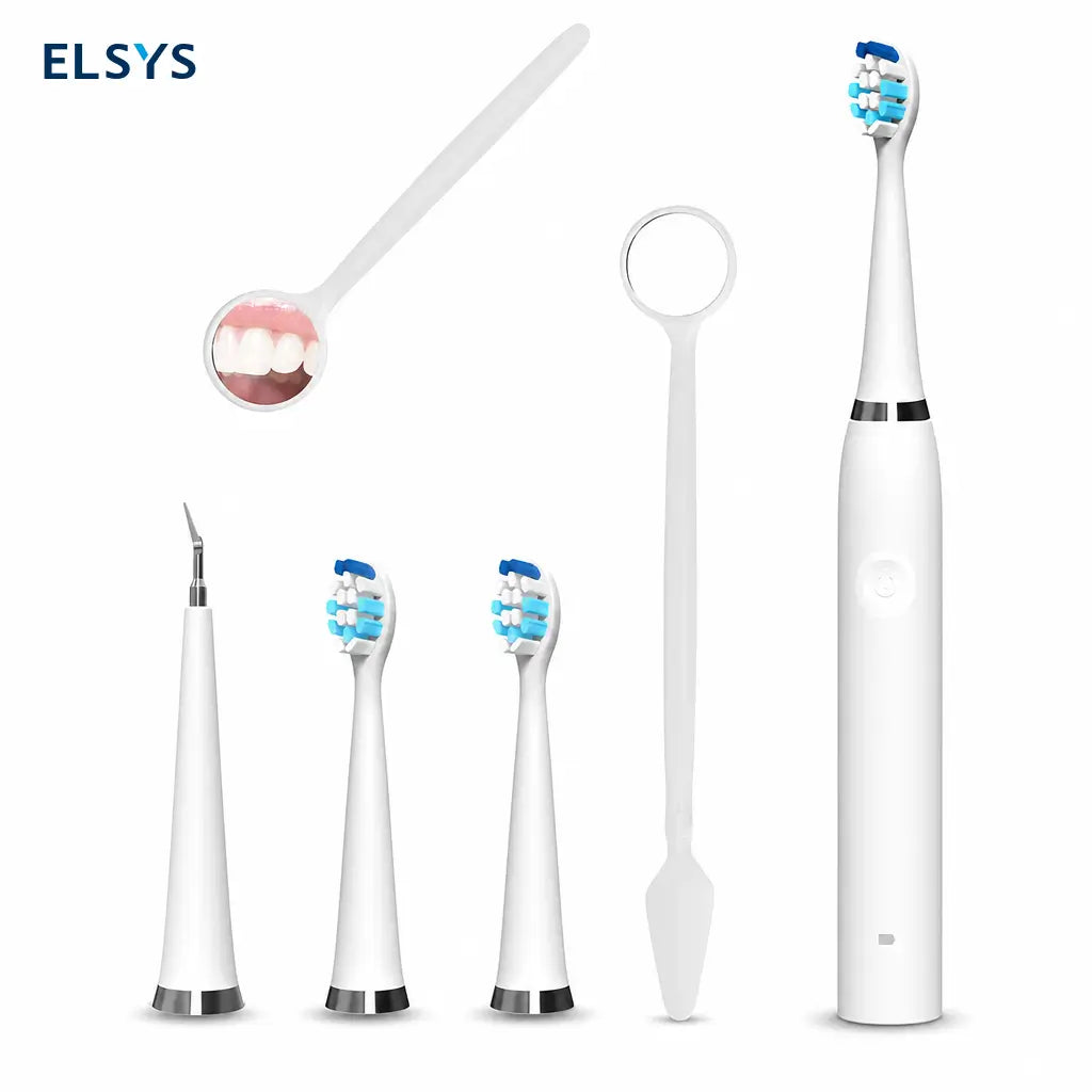 Limpiador dental ultrasónico recargable USB-C con cabezales reemplazables, espejo, pinza y retiro de placa para cuidado bucal adulto diario