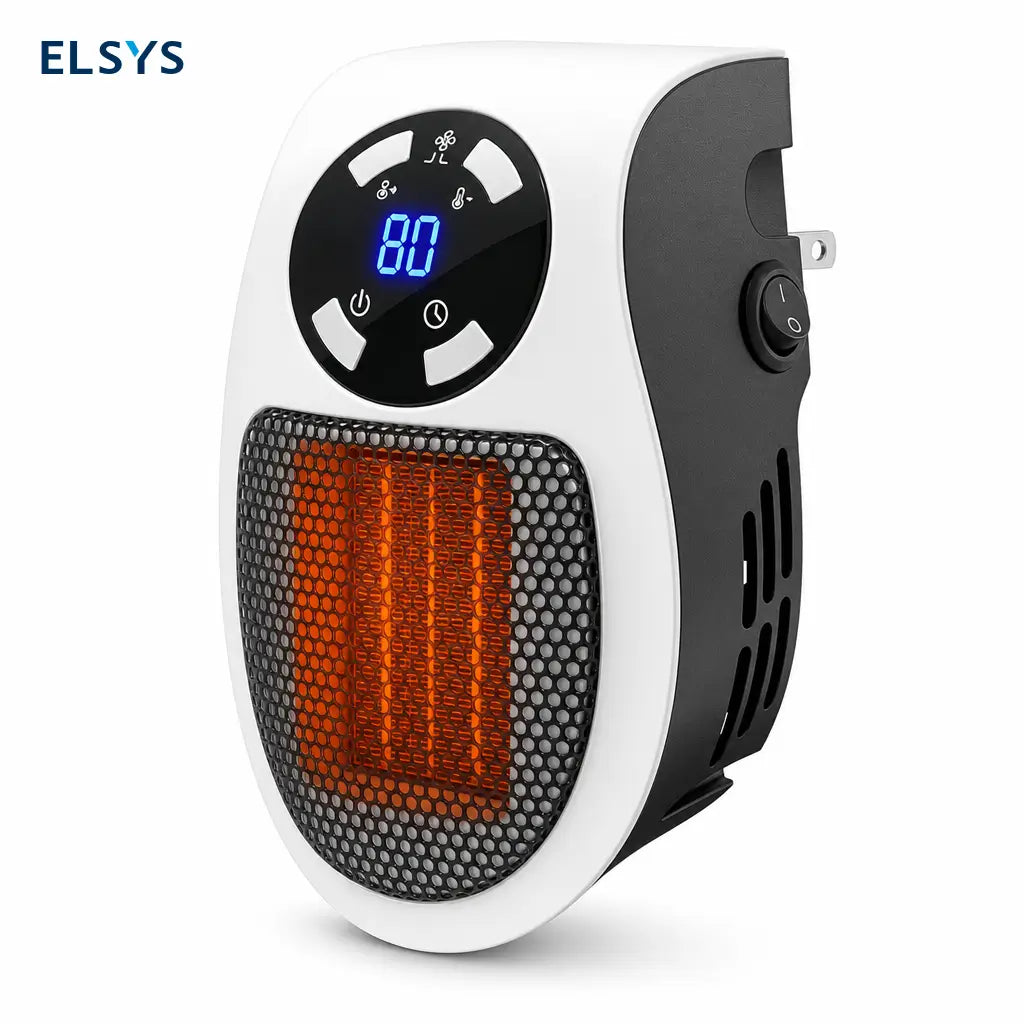 Mini calefactor enchufable con pantalla LED, temporizador ajustable y control remoto para mantener cálidos baños y cuartos de mascotas en espacios pequeños
