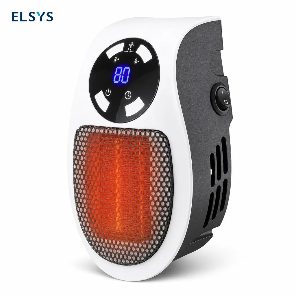Calefactor eléctrico de pared 450W con cerámica PTC, termostato ajustable y temporizador 12 h para recámara, oficina o estudio