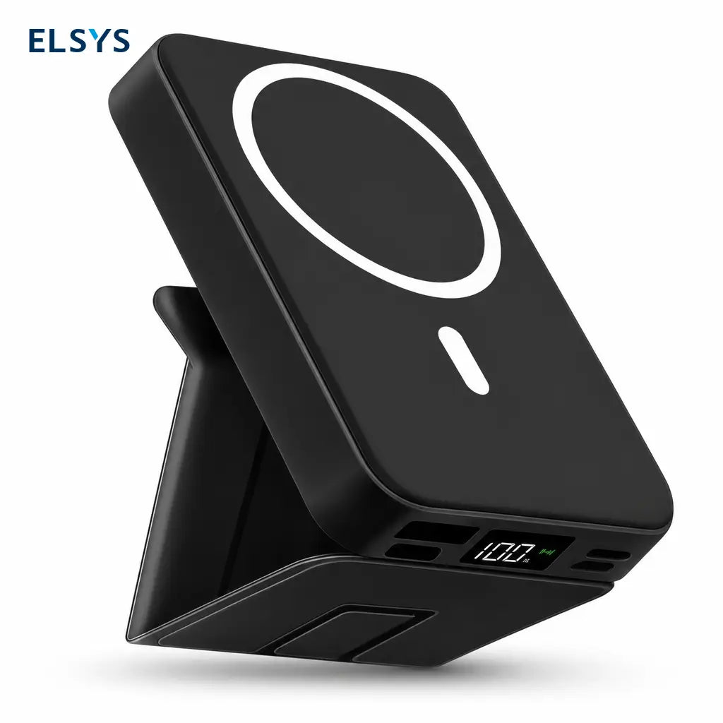 Cargador portátil magnético 10000 mAh con carga inalámbrica, LED digital y soporte horizontal para iPhone 12 a 16 sin cables para uso diario