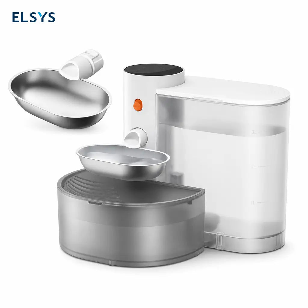Fuente de agua automática para gatos y perros pequeños, 3.5 L, inalámbrica con tazón de acero y autorrelleno inteligente sin filtros