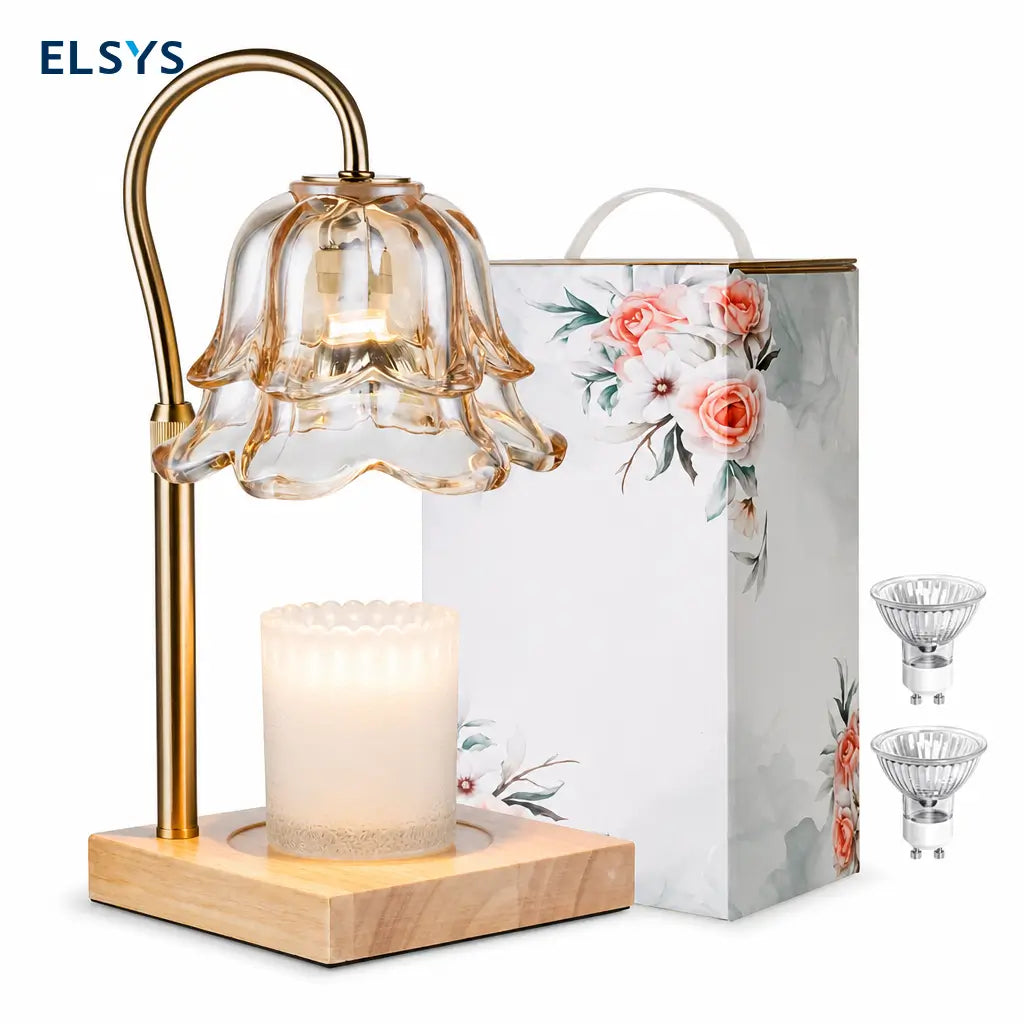 Lámpara calentadora de velas con temporizador, intensidad regulable y altura ajustable, diseño floral para recámara, sala y regalo especial