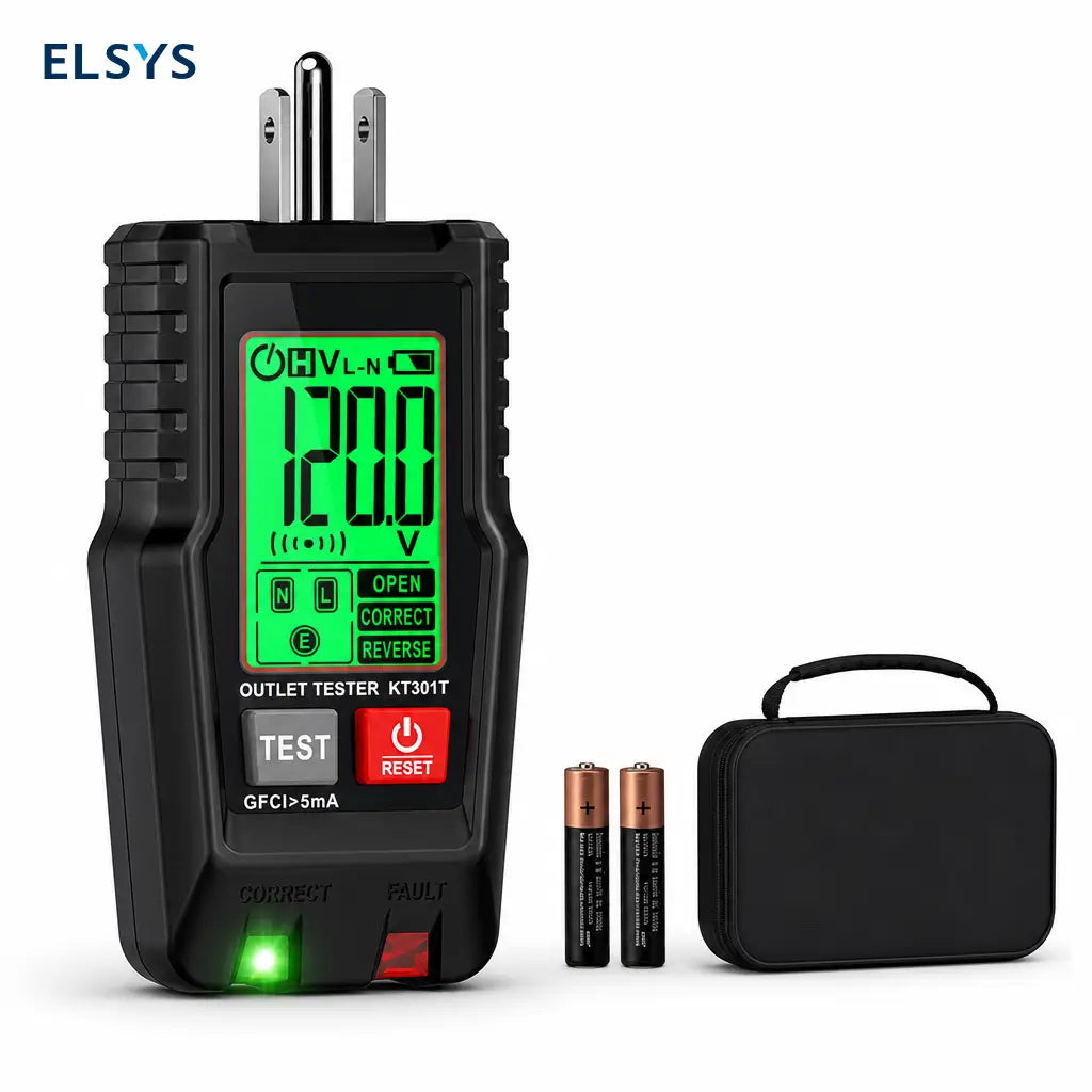 Probador de contactos GFCI con pantalla LCD, detector de fallas de cableado para tomas 110V/120V en casa y mantenimiento eléctrico seguro