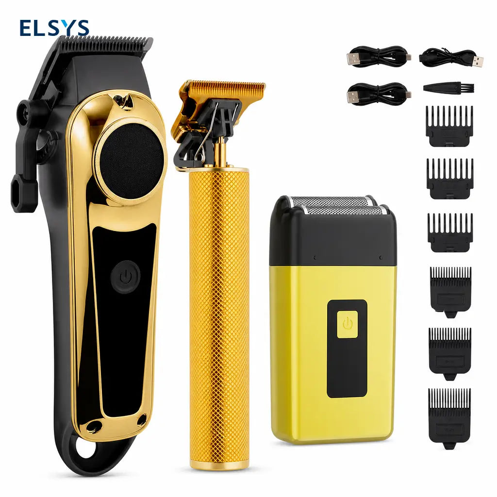 Kit cortadora de cabello y barba recargable USB con pantalla LCD, cuchilla ajustable y rasuradora para cuidado en casa diario masculino
