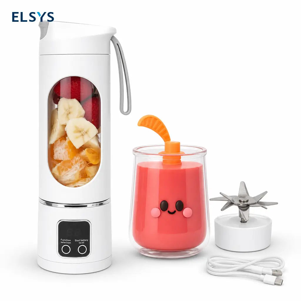 Licuadora portátil recargable USB con pantalla digital y diseño antifugas para smoothies, jugos y papillas en viajes y gimnasio