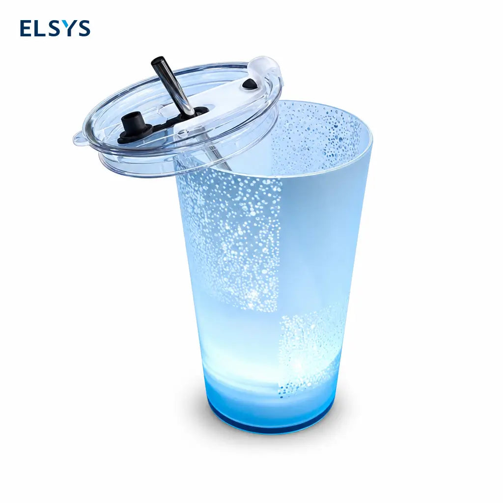 Vaso LED luminoso de 414 ml con color personalizable, tapa y popote para bebidas frías en fiestas, bares y eventos especiales