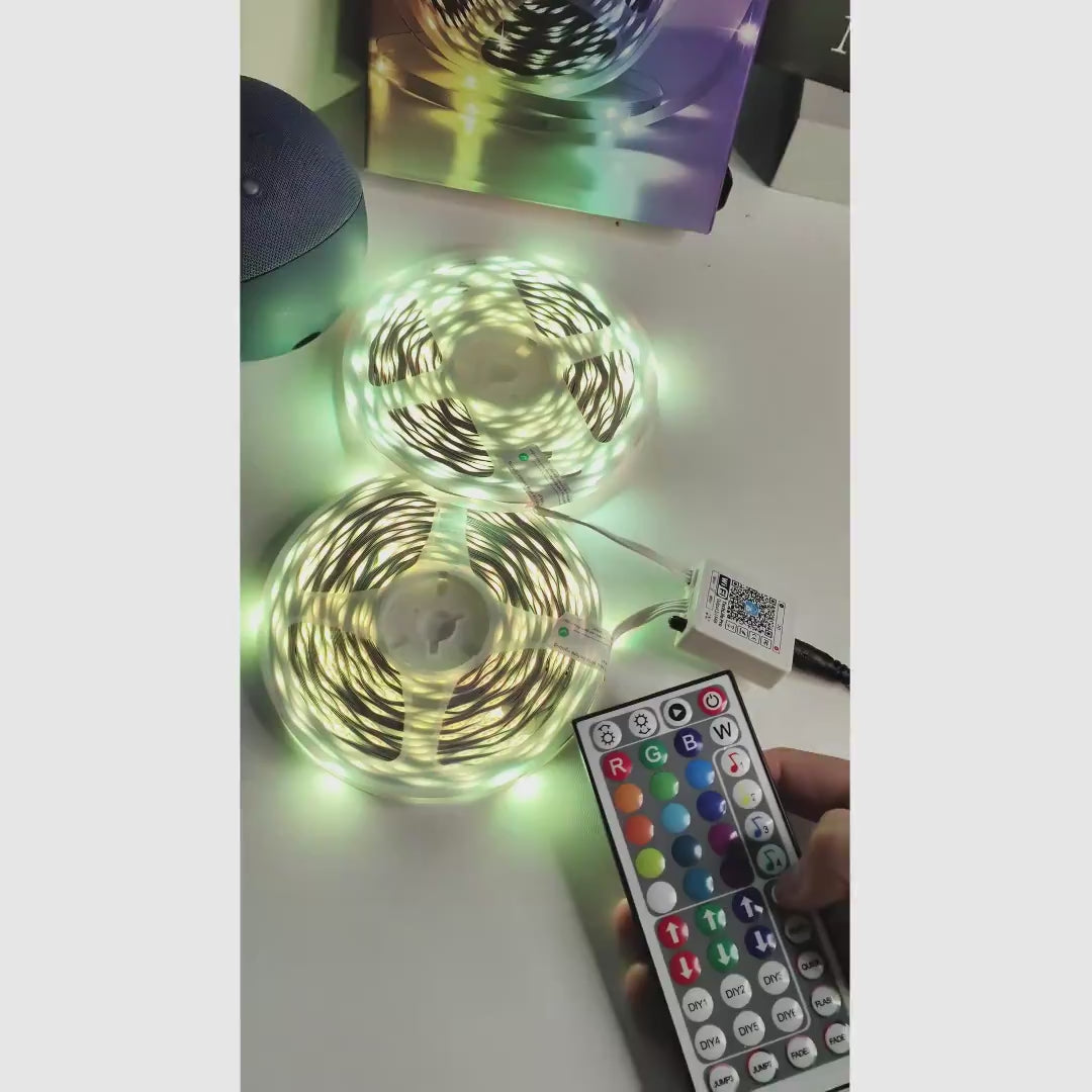 Tira inteligente de luces LED WiFi RGB 15 m o 30 m con app, control de voz y música para recámaras, salas y fiestas