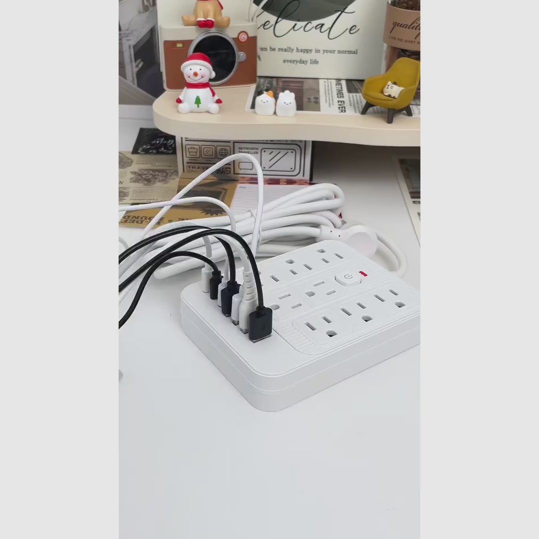 Multicontacto 15 en 1 con cable de 1.5 m y 3 m, 8 contactos AC, USB y Tipo-C con supresor de picos para hogar y oficina
