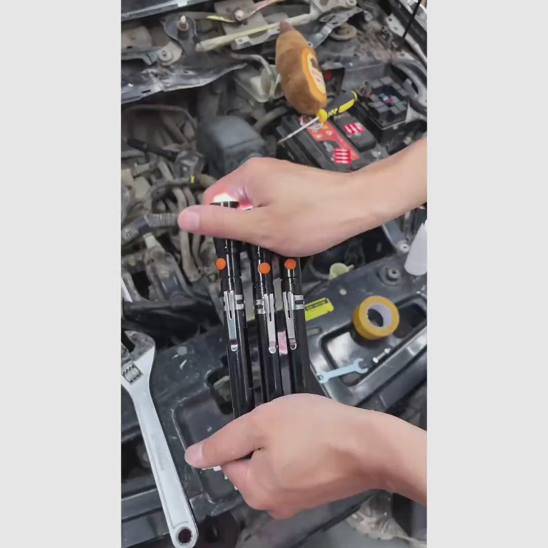 Herramienta magnética telescópica con linterna LED para recuperar tornillos en auto y taller