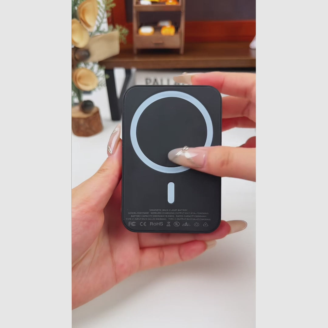 Batería portátil magnética 5000mAh con carga inalámbrica rápida para iPhone 12 al 17, compacta y ligera para oficina, viaje y uso diario