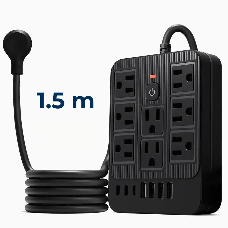 Multicontacto 15 en 1 con cable de 1.5 m y 3 m, 8 contactos AC, USB y Tipo-C con supresor de picos para hogar y oficina