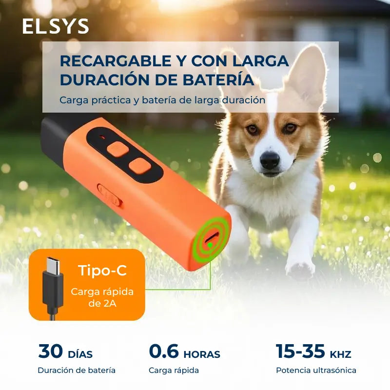Dispositivo ultrasónico antiladridos recargable con linterna LED y alcance de 9 m para entrenamiento canino y uso diario en casa o paseo