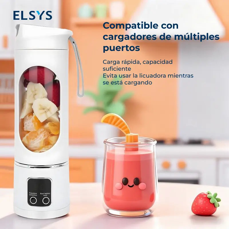 Licuadora portátil recargable USB para smoothies, jugos y papillas, con diseño hermético y uso práctico en gimnasio, oficina, viajes y diario