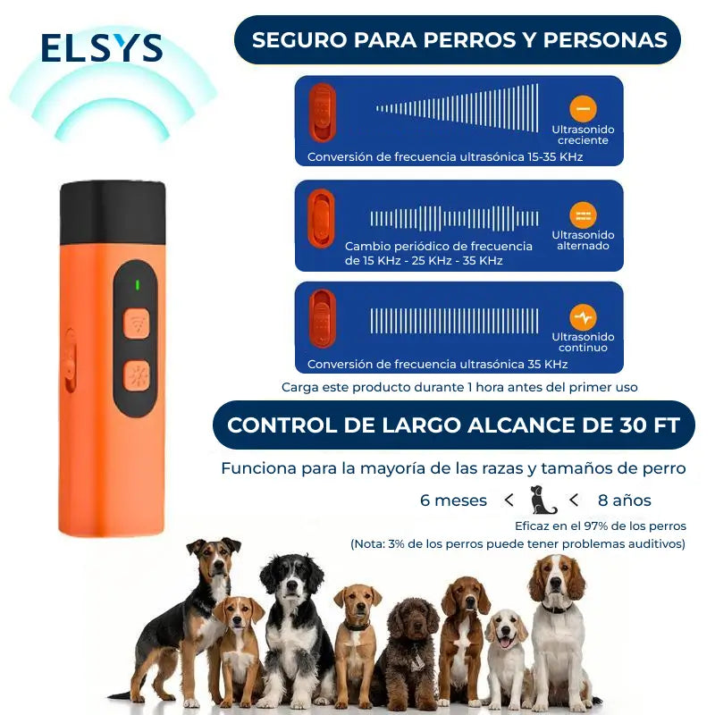 Dispositivo ultrasónico antiladridos recargable con linterna LED y alcance de 9 m para entrenamiento canino y uso diario en casa o paseo