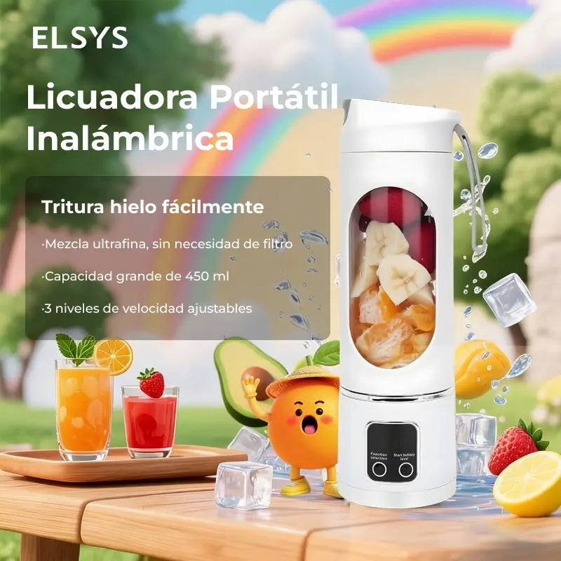 Licuadora portátil recargable USB para smoothies, jugos y papillas, con diseño hermético y uso práctico en gimnasio, oficina, viajes y diario