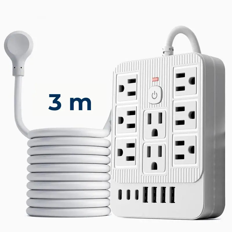 Multicontacto 15 en 1 con cable de 1.5 m y 3 m, 8 contactos AC, USB y Tipo-C con supresor de picos para hogar y oficina