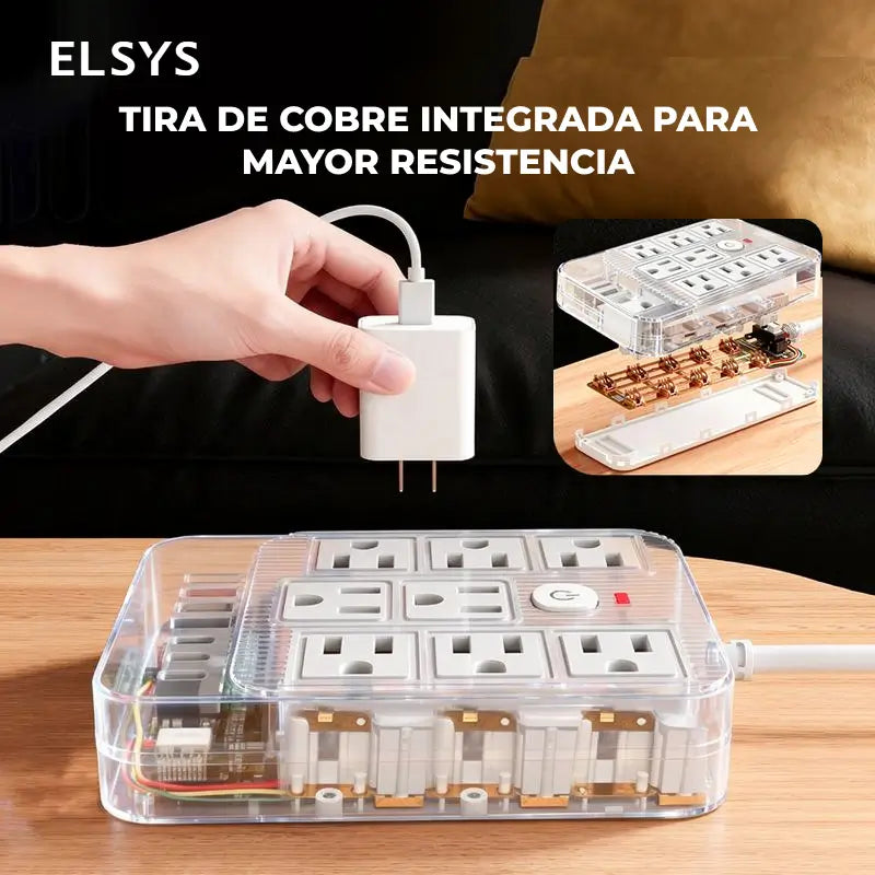 Multicontacto 15 en 1 con cable de 1.5 m y 3 m, 8 contactos AC, USB y Tipo-C con supresor de picos para hogar y oficina