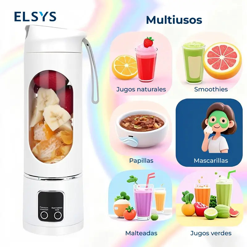 Licuadora portátil recargable USB para smoothies, jugos y papillas, con diseño hermético y uso práctico en gimnasio, oficina, viajes y diario