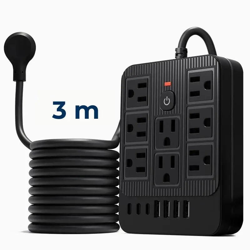 Multicontacto 15 en 1 con cable de 1.5 m y 3 m, 8 contactos AC, USB y Tipo-C con supresor de picos para hogar y oficina