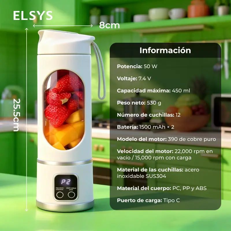 Licuadora portátil recargable USB para smoothies, jugos y papillas, con diseño hermético y uso práctico en gimnasio, oficina, viajes y diario
