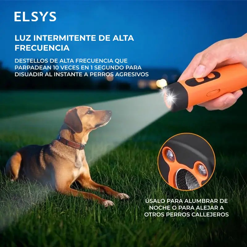 Dispositivo ultrasónico antiladridos recargable con linterna LED y alcance de 9 m para entrenamiento canino y uso diario en casa o paseo