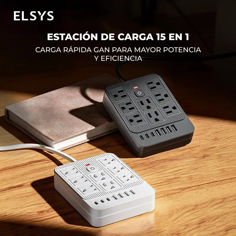 Multicontacto 15 en 1 con cable de 1.5 m y 3 m, 8 contactos AC, USB y Tipo-C con supresor de picos para hogar y oficina