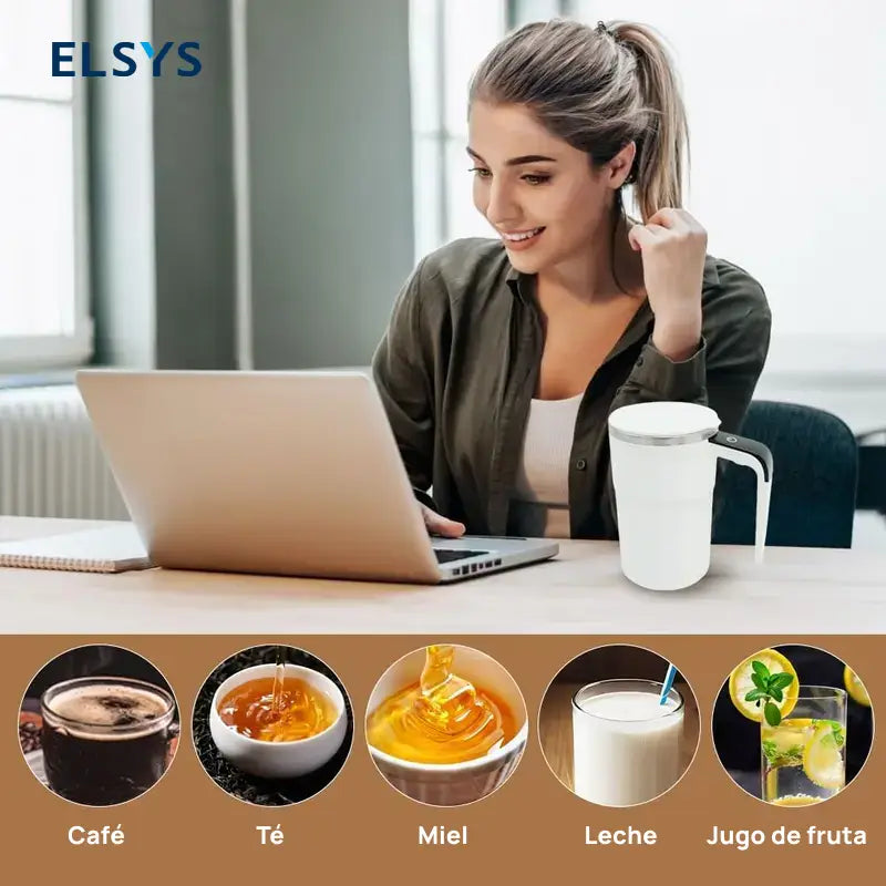 Taza mezcladora eléctrica recargable con agitador magnético, pantalla LCD y acero inoxidable 304 para café, leche, cacao, oficina y uso diario