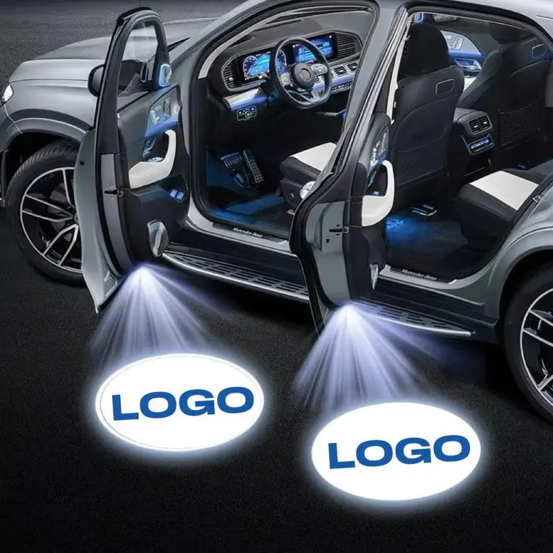 Luz de Bienvenida para Puerta de Auto, Proyector de Logotipo, 2 pzas, Diseño de Fibra de Carbono Inalámbrico, Sensor Infrarrojo