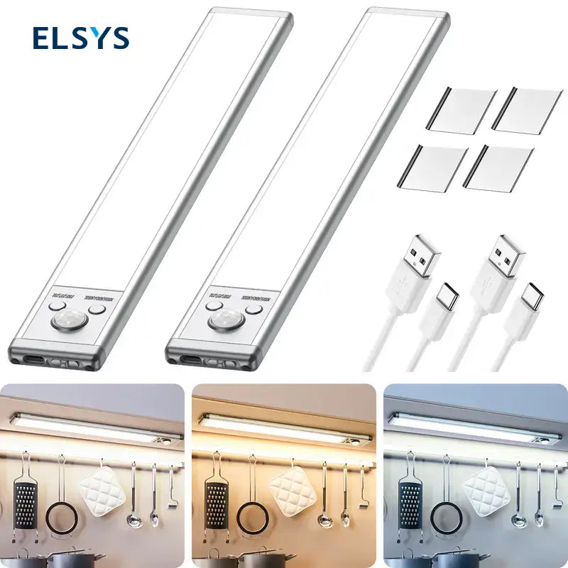 Luces LED magnéticas bajo gabinete con sensor de movimiento, brillo regulable y batería recargable para cocina, clóset, alacena y hogar moderno