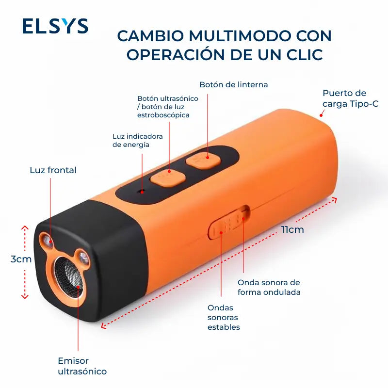 Dispositivo ultrasónico antiladridos recargable con linterna LED y alcance de 9 m para entrenamiento canino y uso diario en casa o paseo