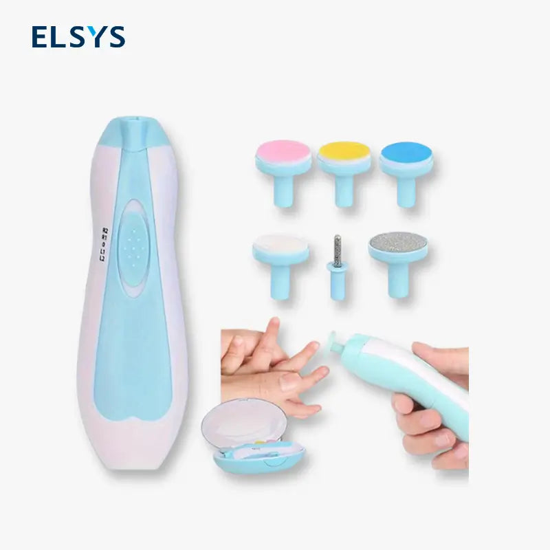 Lima de Uñas Eléctrica para Bebé 6 en 1, Kit de Manicura y Pedicura para Niños y Adultos - Set de Aseo Portátil con 4 Accesorios