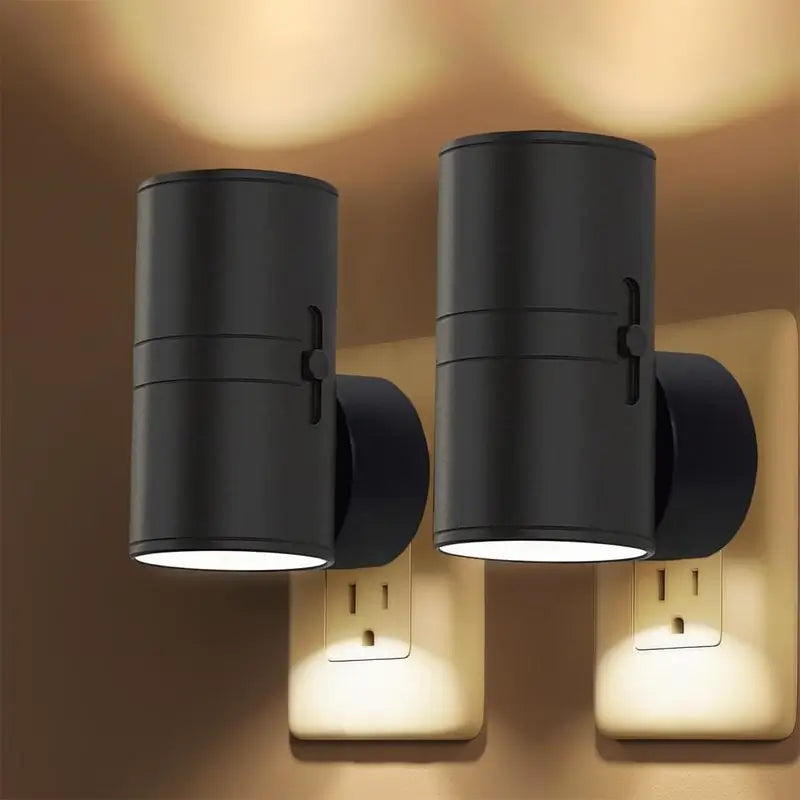【Paquete de 2】 Luz Nocturna LED de Enchufe, Lámparas de Noche Modernas para Pared con Sensor de Oscuridad a Amanecer, Blanco Cálido 3000K, Brillo Ajustable 0-100LM, Luces Atenuables para Pasillo, Recámara y Escaleras