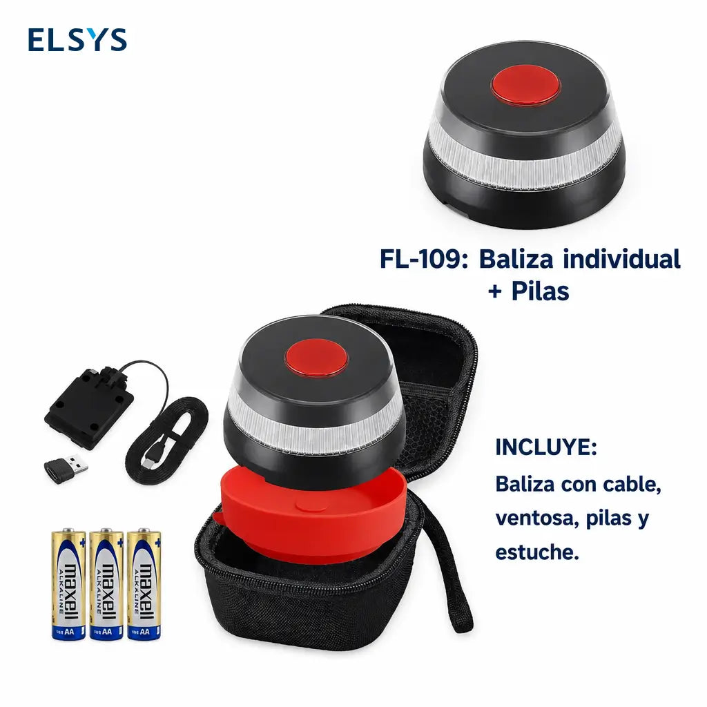 Baliza V16 geolocalizada con SIM y luz 360° certificada DGT para emergencias en carretera con Type-C y baterías AA del auto