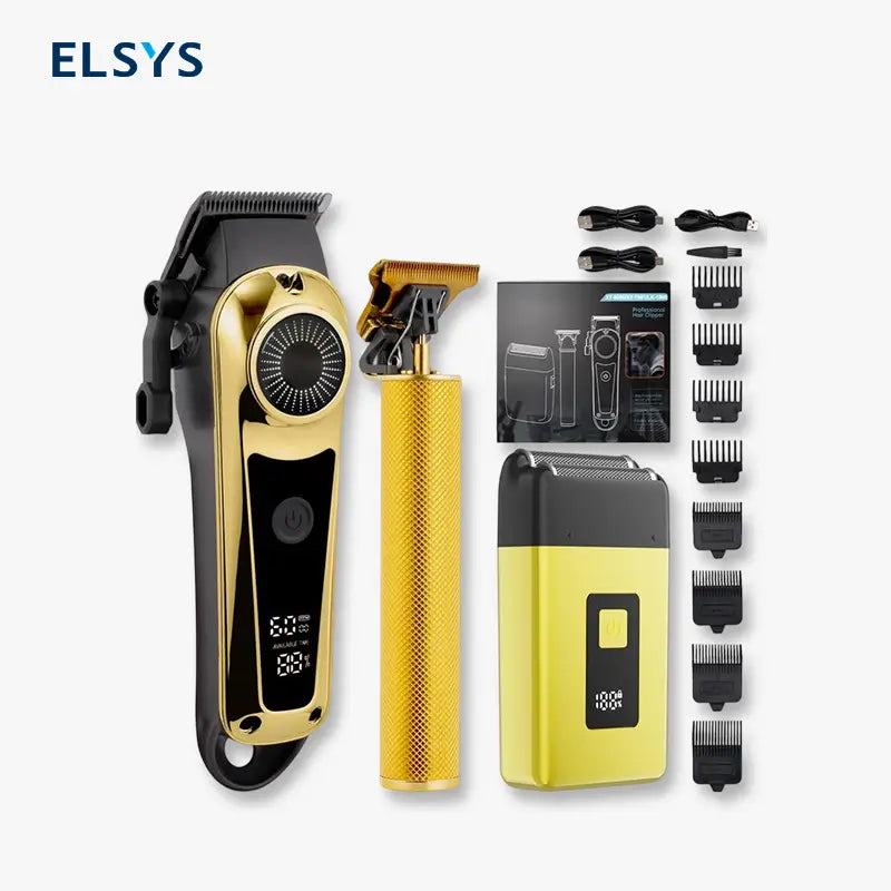 Kit Profesional de Máquina Cortadora de Cabello y Recortadora para Hombre Recargable USB, Set de Barbería con Pantalla LCD y Cuchilla Ajustable