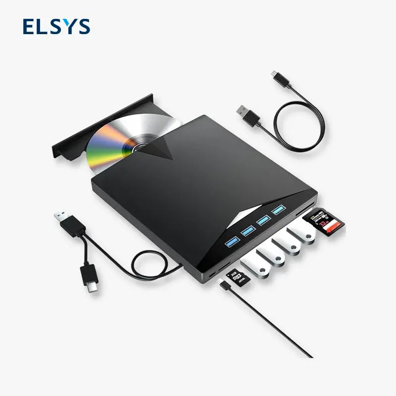 Lector y Quemador de DVD Externo 7 en 1, USB 3.0 y Tipo C, CD/DVD Portátil para Laptop y PC de Escritorio, Compatible con Windows 11/10/8/7 y Linux