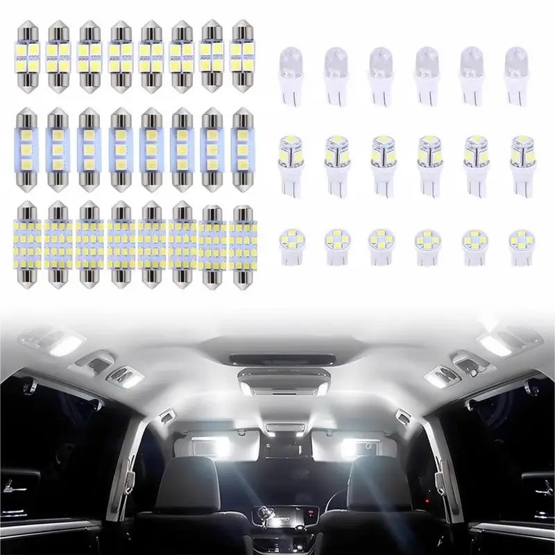 Kit de 42 Luces LED Blancas para Interior de Auto, Focos de Domo, Mapa y Placa, Bombillas DE3175 T10 194 de 31mm y 41mm para Camionetas