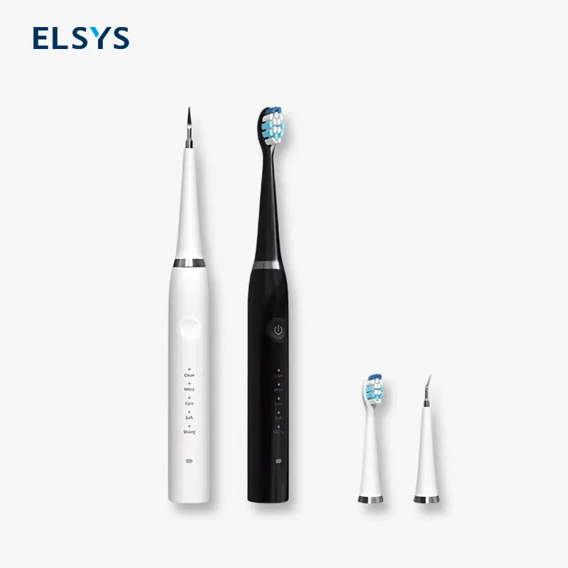 Cepillo de Dientes Eléctrico 2 en 1 para Adultos con Punta Ultrasónica para Eliminar Sarro, Recargable USB