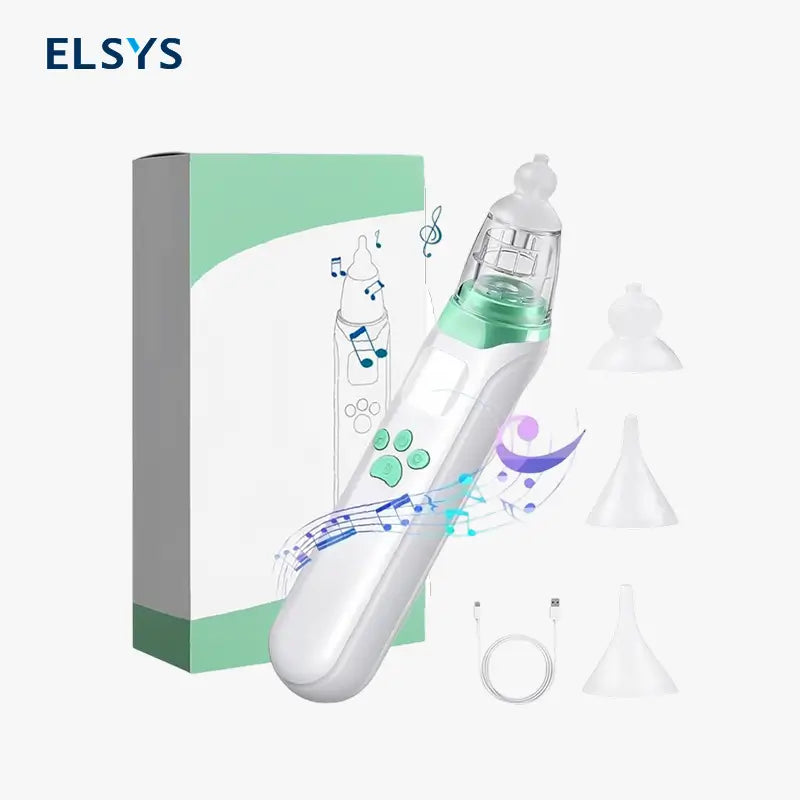 Aspirador Nasal Eléctrico Recargable para Bebé, Extractor de Mocos con 3 Boquillas de Silicón, Saca Mocos con Función de Pausa, Música y Luces Relajantes