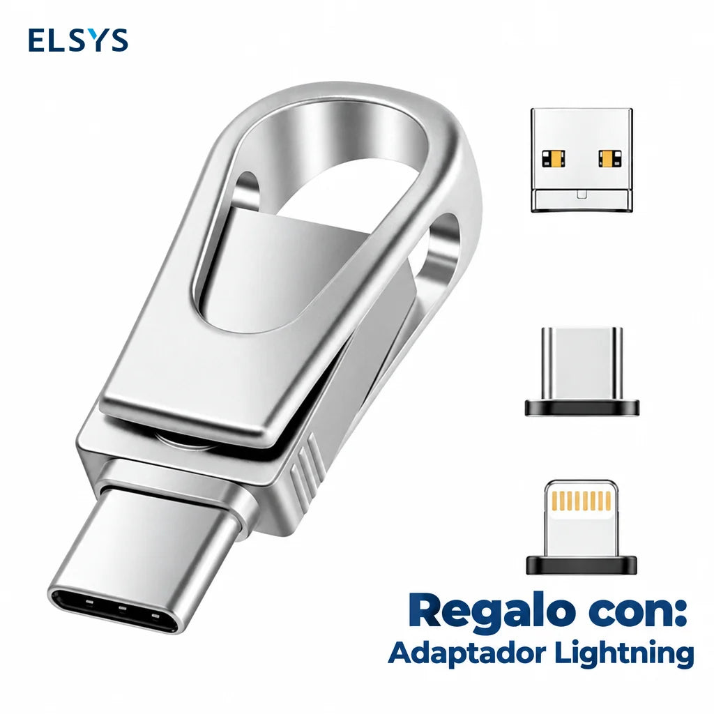 Memoria USB 3 en 1 metálica con adaptador Lightning